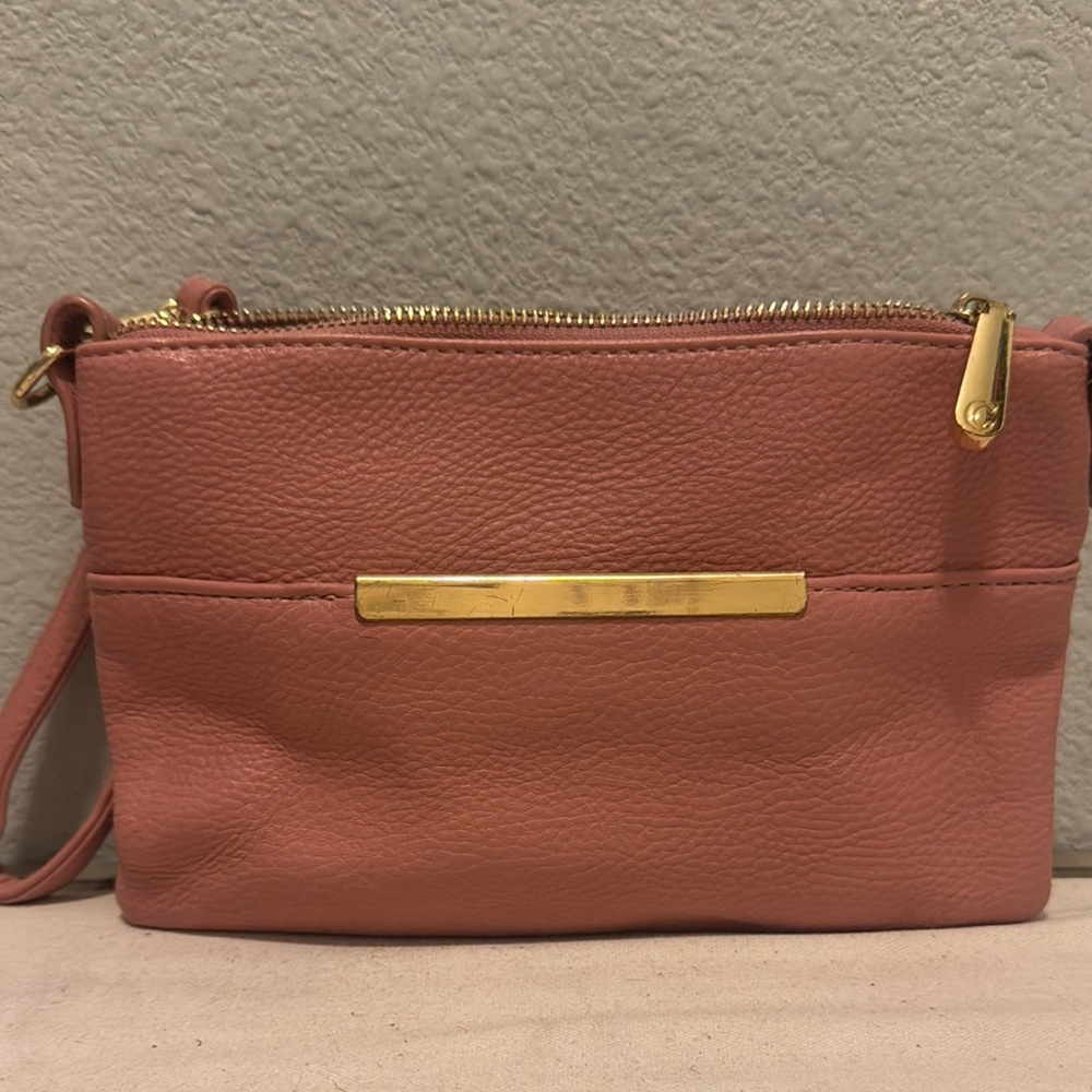 Chic Coral Crossbody Bag with Gold Accents